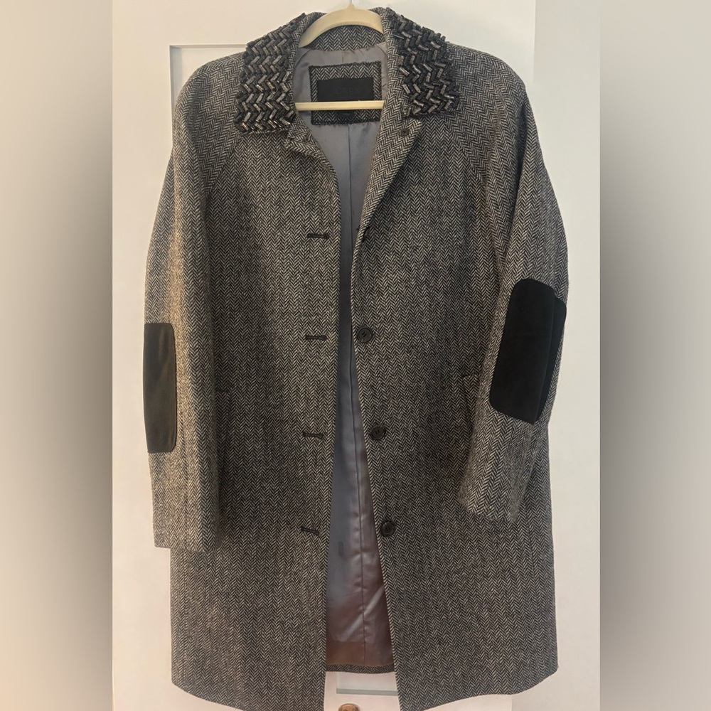 J. Crew Collection Herringbone Trench Coat with Black Details
